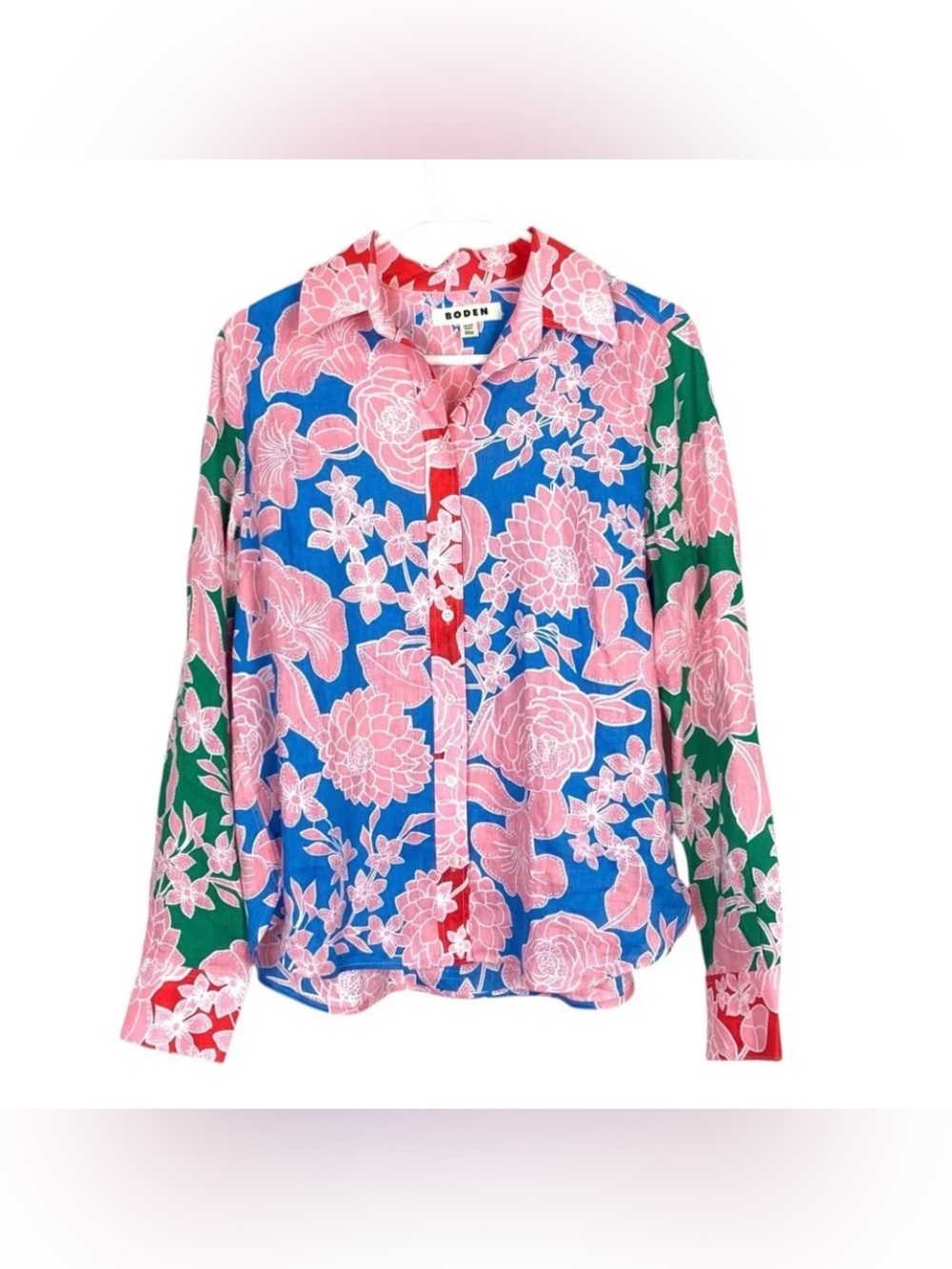 NWOT-Boden Blue Sienna Linen Shirt size 8 colorful lightweight - Picture 5 of 9